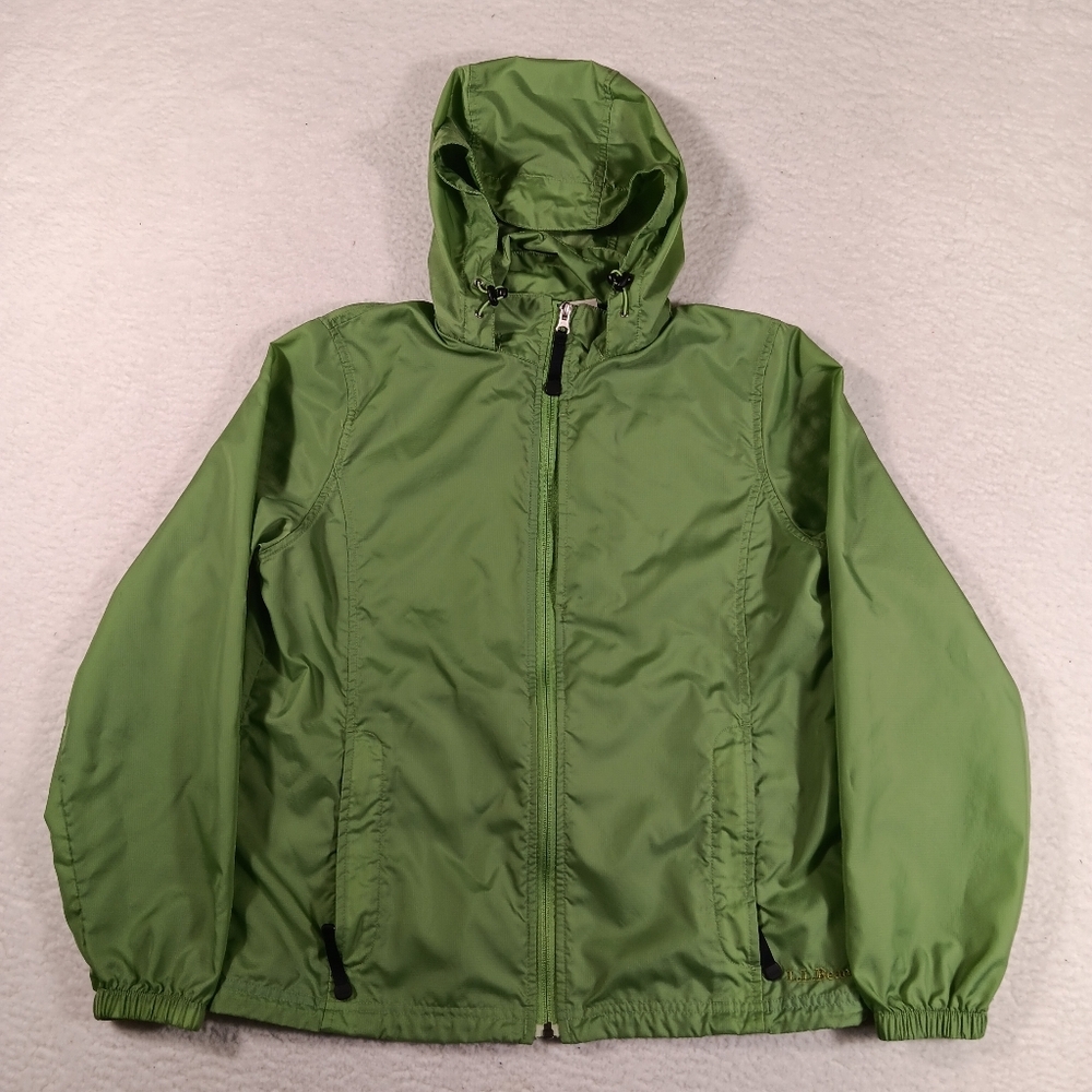 LL Bean Jacket Womens Small Green Stowaway Raincoat Windbreaker Outdoors Hiking